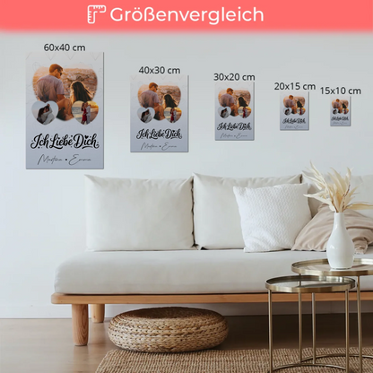 Personalisierte Fotoboard Magnet Wandbild mit 3 Herz Fotos Ich liebe Dich