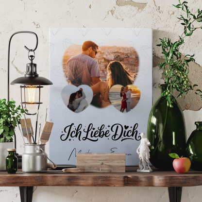 Personalisierte Paar Leinwand mit 3 Herz Fotos Ich liebe Dich Geschenk 3