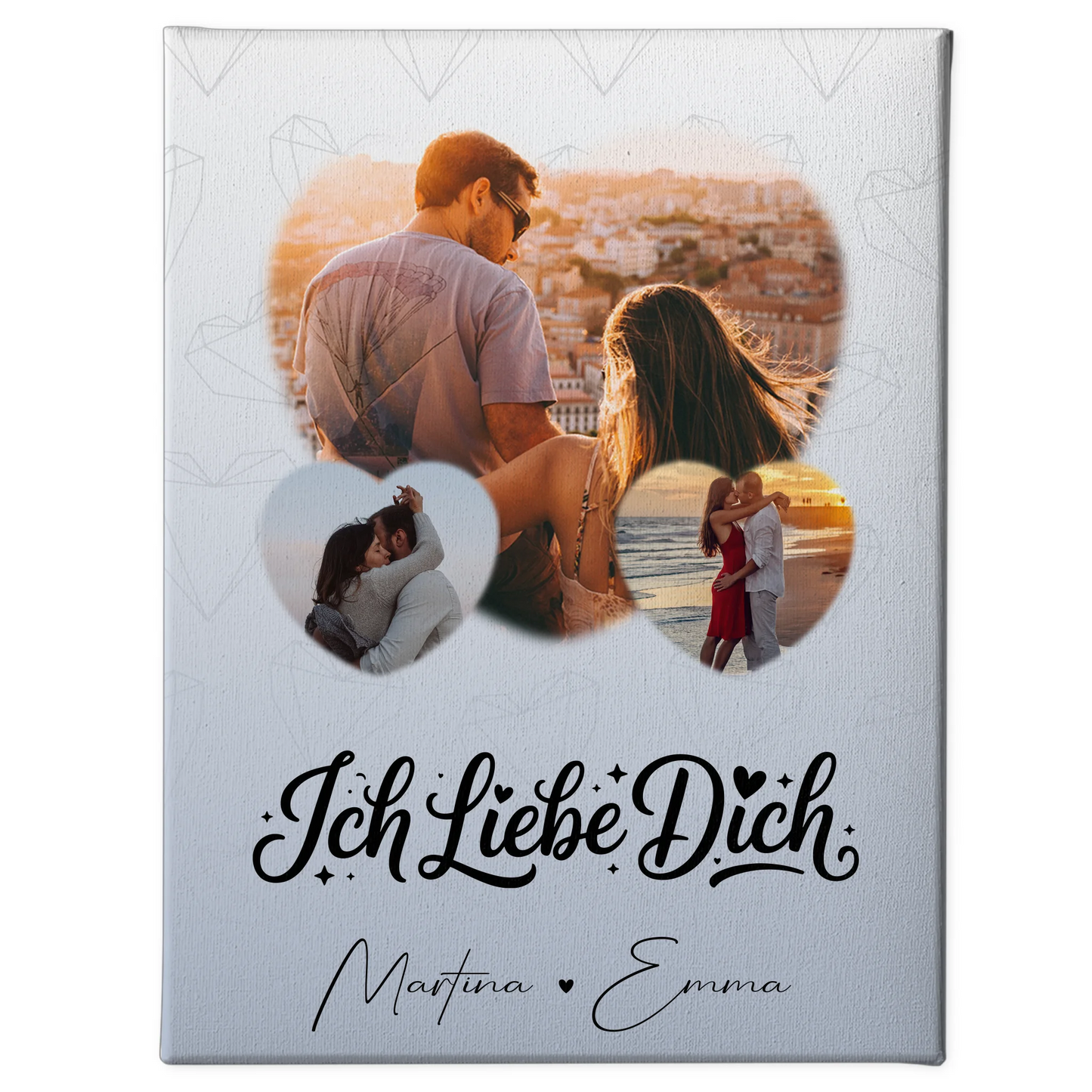 Personalisierte Paar Leinwand mit 3 Herz Fotos Ich liebe Dich Geschenk 1
