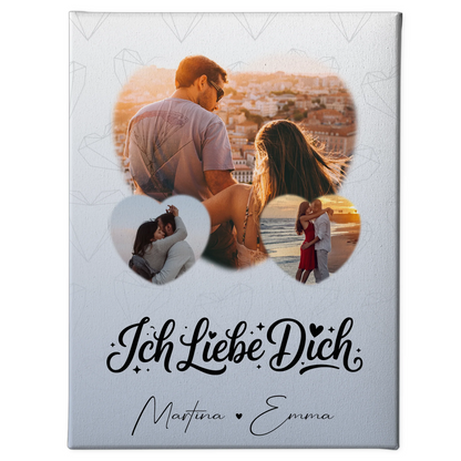Personalisierte Paar Leinwand mit 3 Herz Fotos Ich liebe Dich Geschenk 1