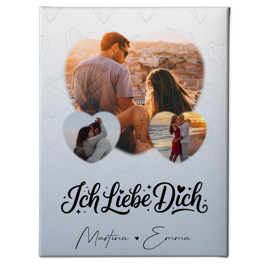 Personalisierte Paar Leinwand mit 3 Herz Fotos Ich liebe Dich Geschenk 1