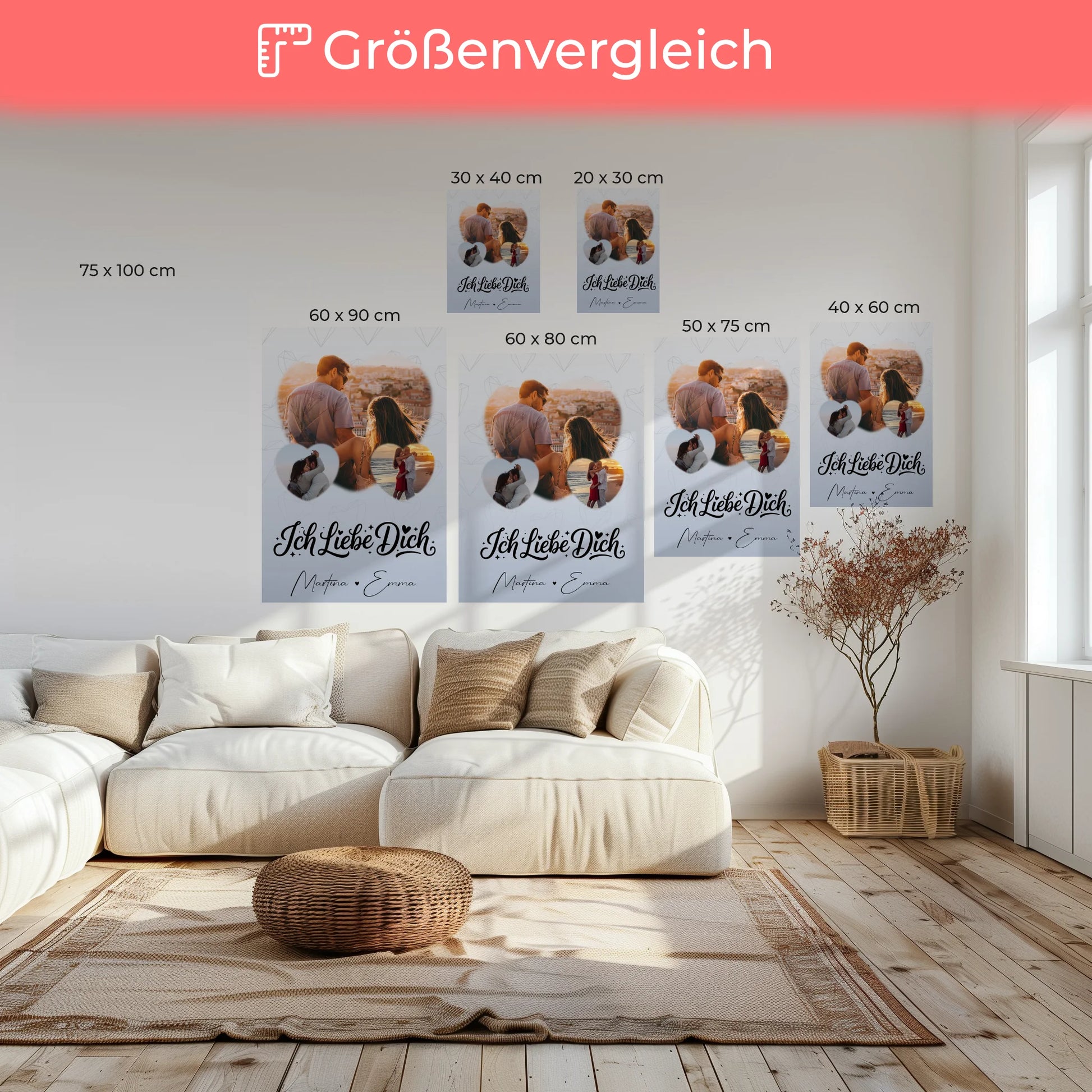 Personalisierte Paar Leinwand mit 3 Herz Fotos Ich liebe Dich Geschenk 6