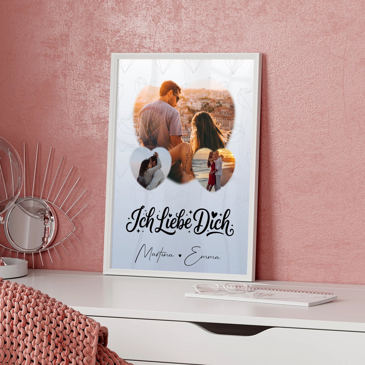 Poster Personalisiert Liebe mit 3 Herz Fotos Ich liebe Dich