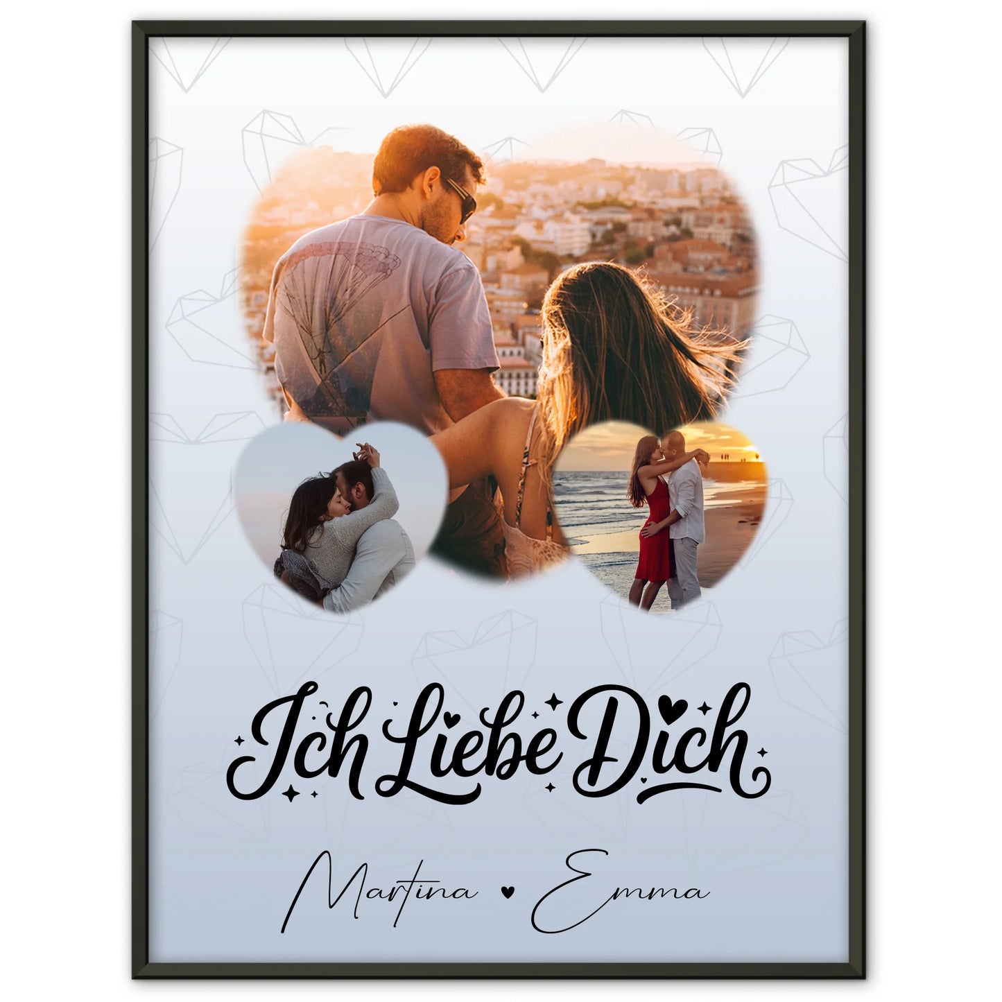 Poster Personalisiert Liebe mit 3 Herz Fotos Ich liebe Dich