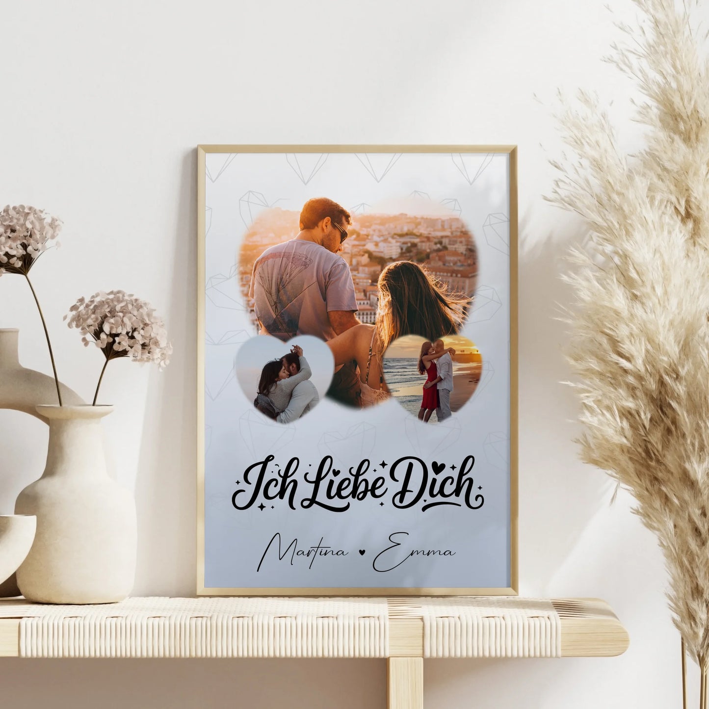 Poster Personalisiert Liebe mit 3 Herz Fotos Ich liebe Dich