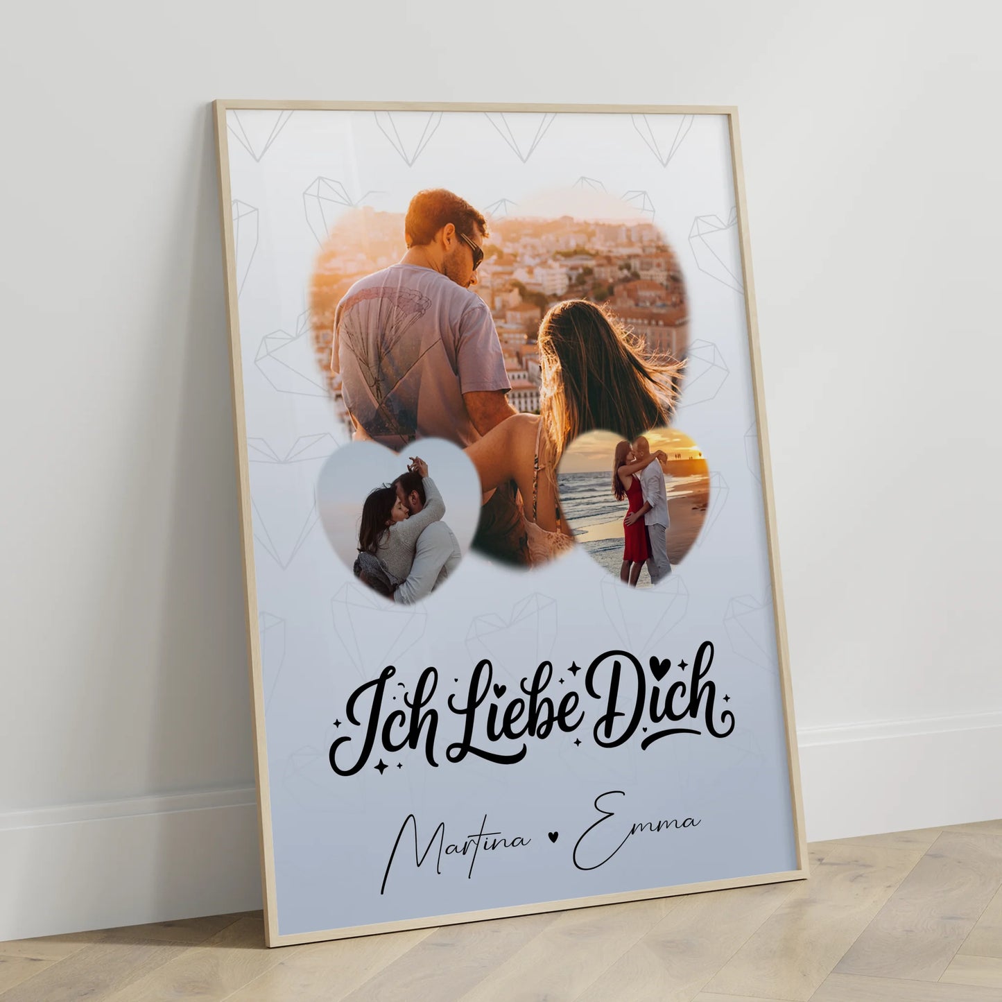 Poster Personalisiert Liebe mit 3 Herz Fotos Ich liebe Dich
