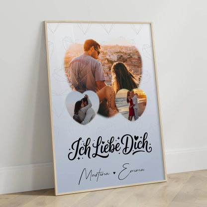 Poster Personalisiert Liebe mit 3 Herz Fotos Ich liebe Dich