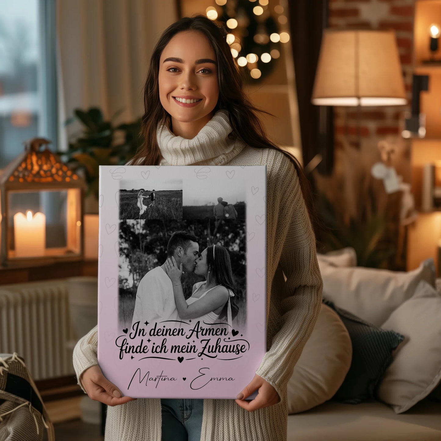 Personalisierte Leinwand Für Paare mit 3 Fotos In Deinen Armen Geschenkidee 2