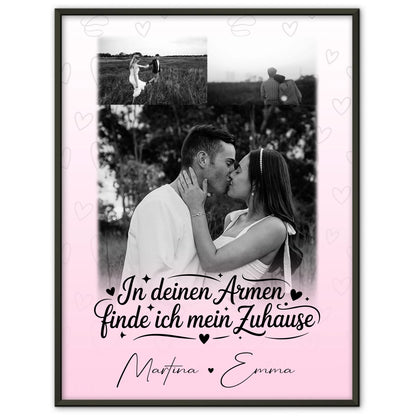 Liebes Poster In deinen Armen personalisierbar mit 3 Fotos als Geschenk für Paare