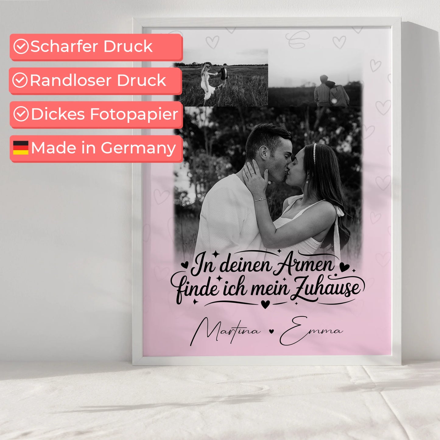 Liebes Poster In deinen Armen personalisierbar mit 3 Fotos als Geschenk für Paare