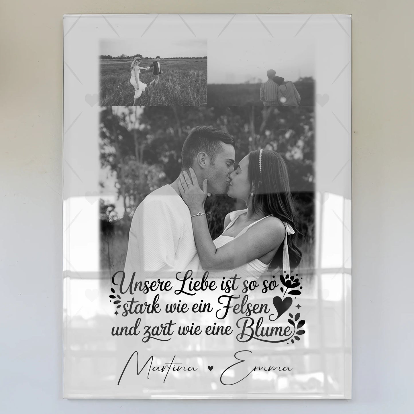 Personalisierte Foto Acrylglas Wanddekoration mit 3 Fotos Stark wie ein Felsen und zart wie eine Blume