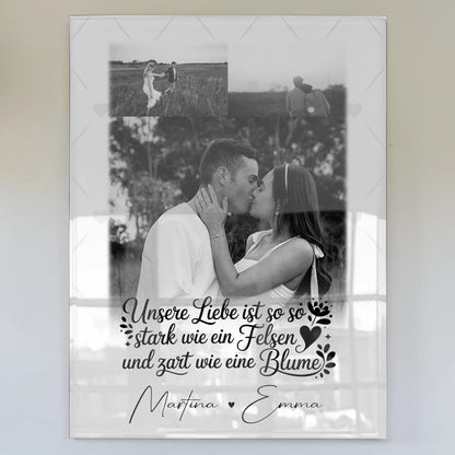 Personalisierte Foto Acrylglas Wanddekoration mit 3 Fotos Stark wie ein Felsen und zart wie eine Blume