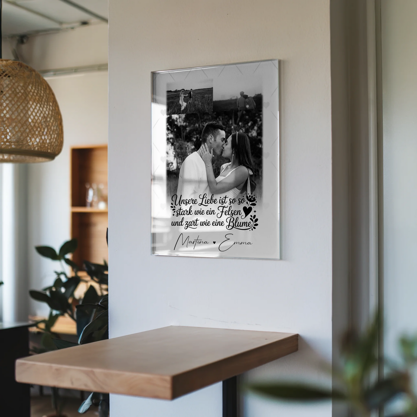 Personalisierte Foto Acrylglas Wanddekoration mit 3 Fotos Stark wie ein Felsen und zart wie eine Blume