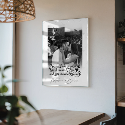 Personalisierte Foto Acrylglas Wanddekoration mit 3 Fotos Stark wie ein Felsen und zart wie eine Blume