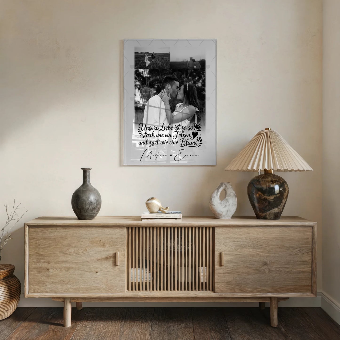 Personalisierte Foto Acrylglas Wanddekoration mit 3 Fotos Stark wie ein Felsen und zart wie eine Blume