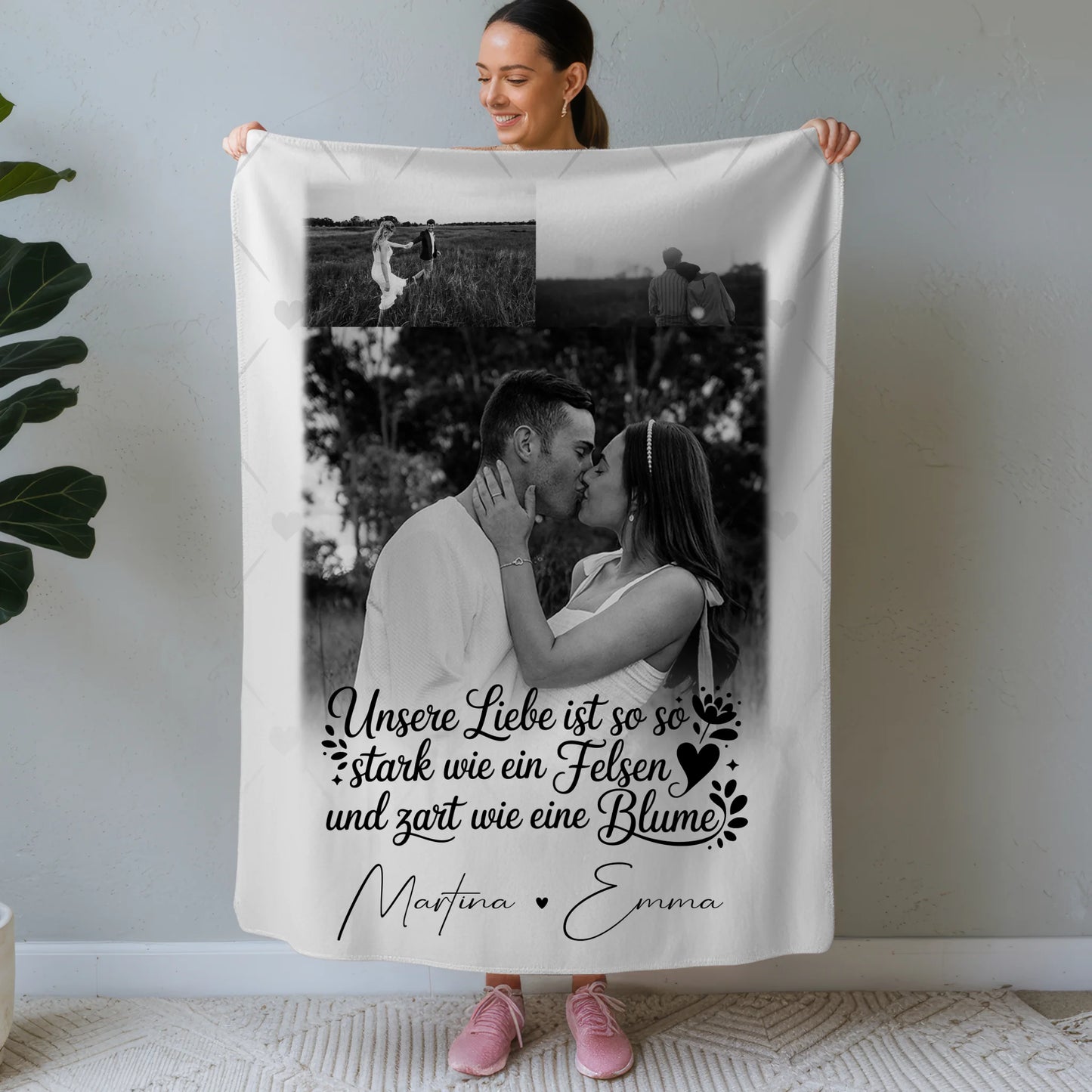 Personalisierte Kuscheldecke Mit Namen Und Motiv 3 Fotos Stark wie ein Felsen und zart wie eine Blume 1