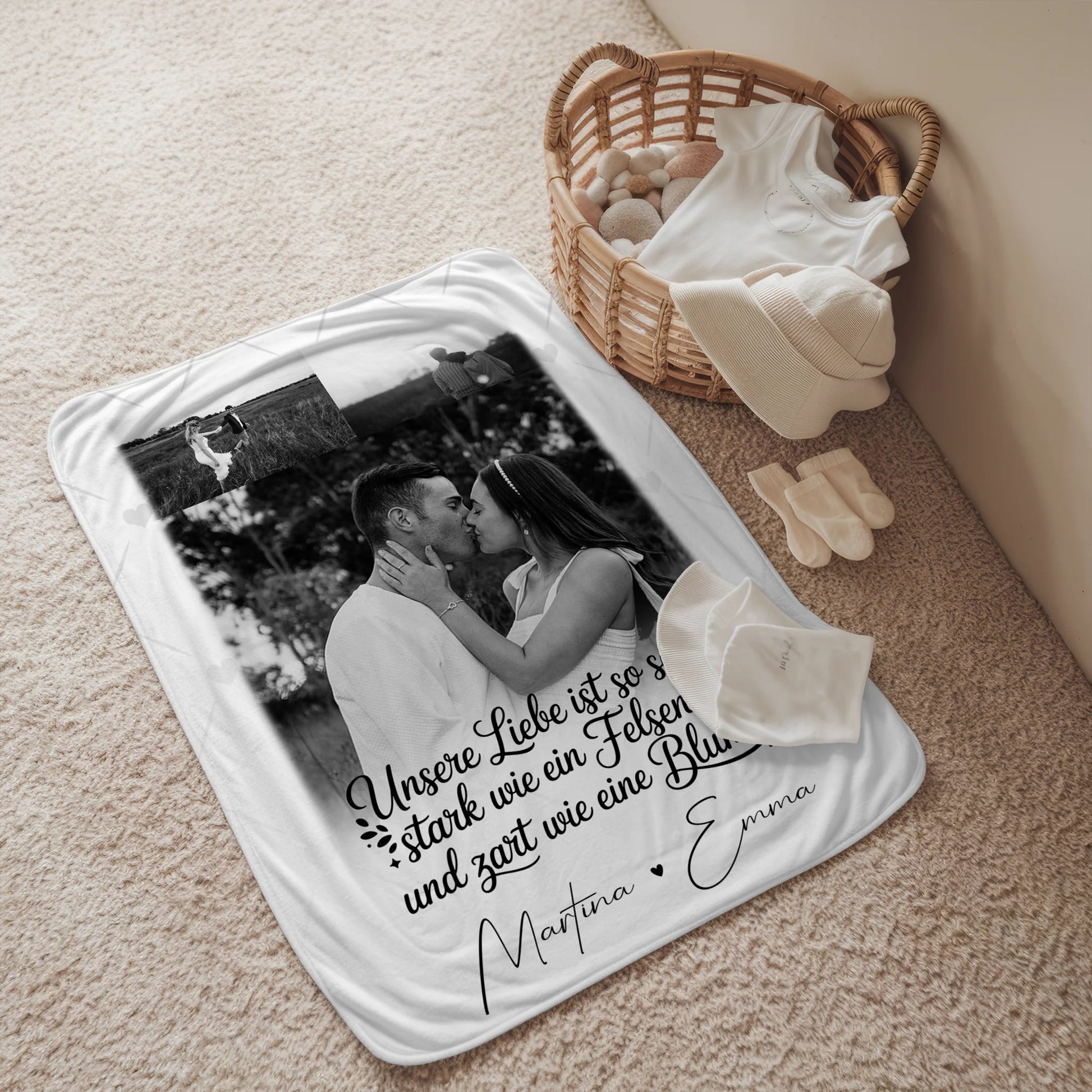 Personalisierte Kuscheldecke Mit Namen Und Motiv 3 Fotos Stark wie ein Felsen und zart wie eine Blume 2