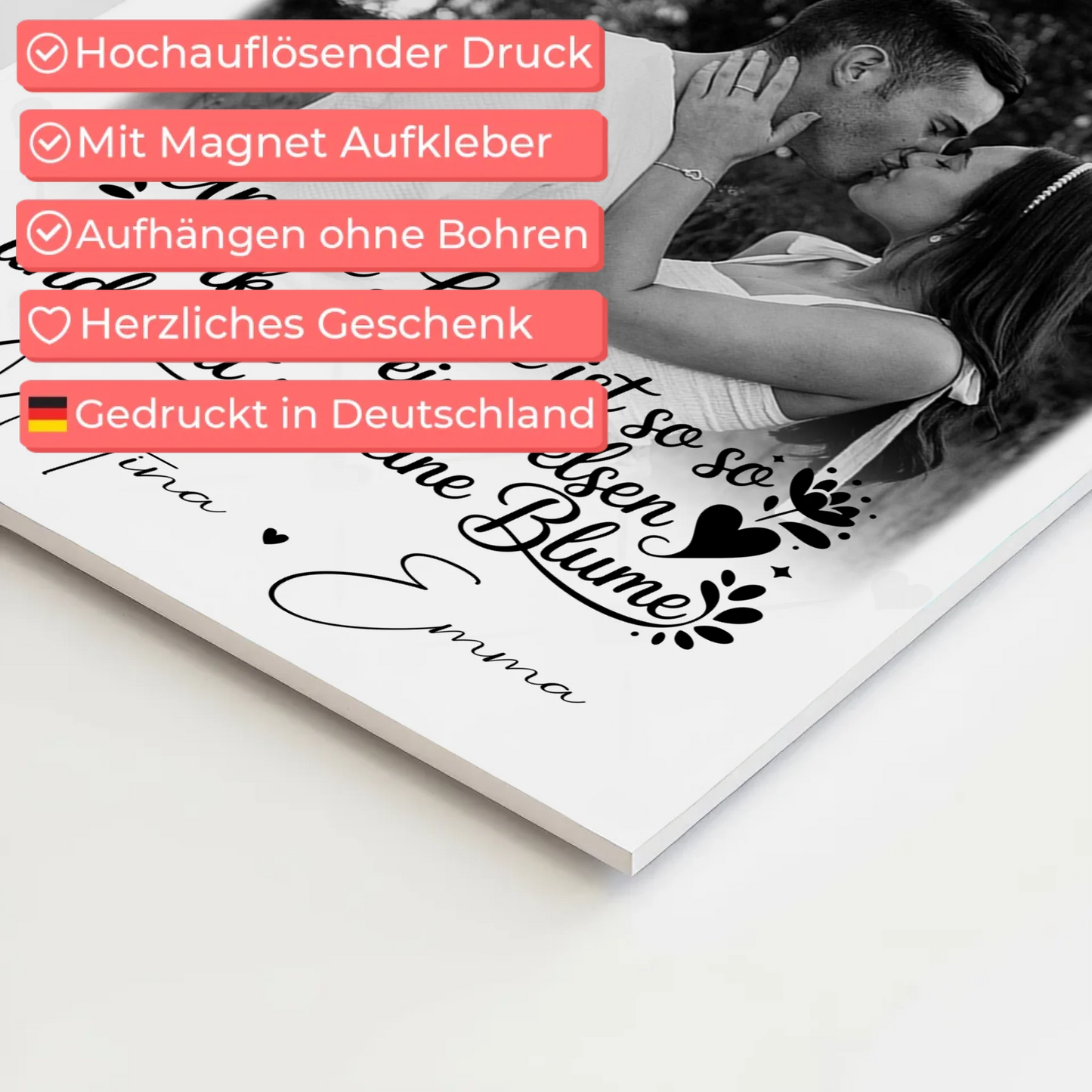 Personalisierte Fotoboard Magnet Wandbild mit 3 Fotos Stark wie ein Felsen und zart wie eine Blume 4