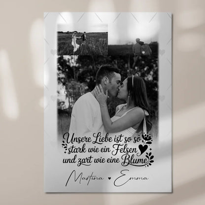 Personalisierte Fotoboard Magnet Wandbild mit 3 Fotos Stark wie ein Felsen und zart wie eine Blume 7
