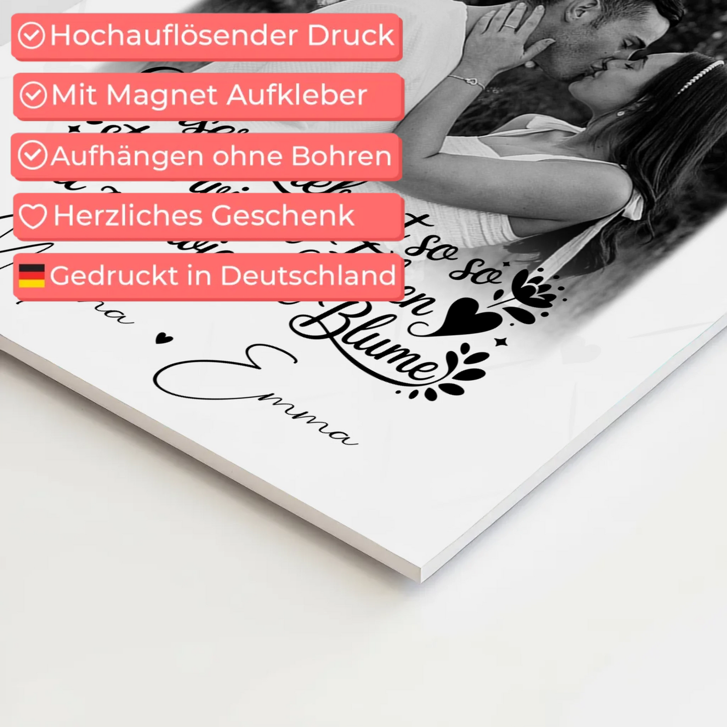 Personalisierte Fotoboard Magnet Wandbild mit 3 Fotos Stark wie ein Felsen und zart wie eine Blume 10