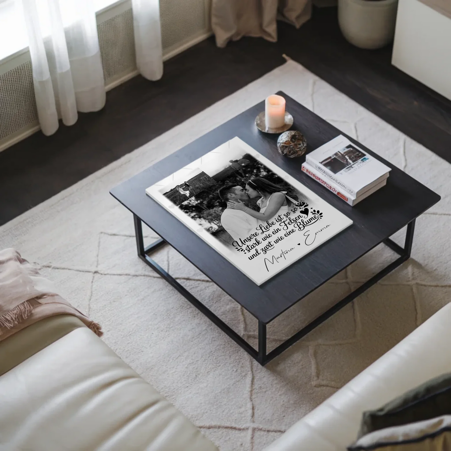 Personalisierte Fotoboard Magnet Wandbild mit 3 Fotos Stark wie ein Felsen und zart wie eine Blume