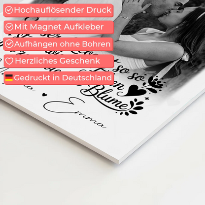 Personalisierte Fotoboard Magnet Wandbild mit 3 Fotos Stark wie ein Felsen und zart wie eine Blume