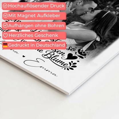 Personalisierte Fotoboard Magnet Wandbild mit 3 Fotos Stark wie ein Felsen und zart wie eine Blume