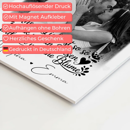 Personalisierte Fotoboard Magnet Wandbild mit 3 Fotos Stark wie ein Felsen und zart wie eine Blume