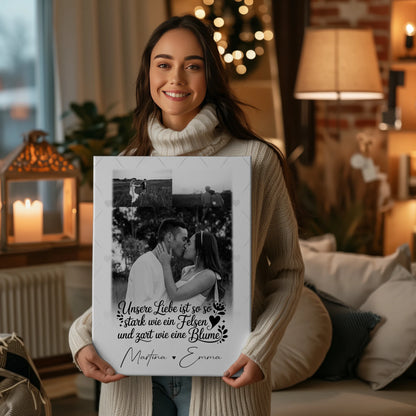 Personalisierte Paar Leinwand mit 3 Fotos Stark wie ein Felsen und zart wie eine Blume Geschenk 2