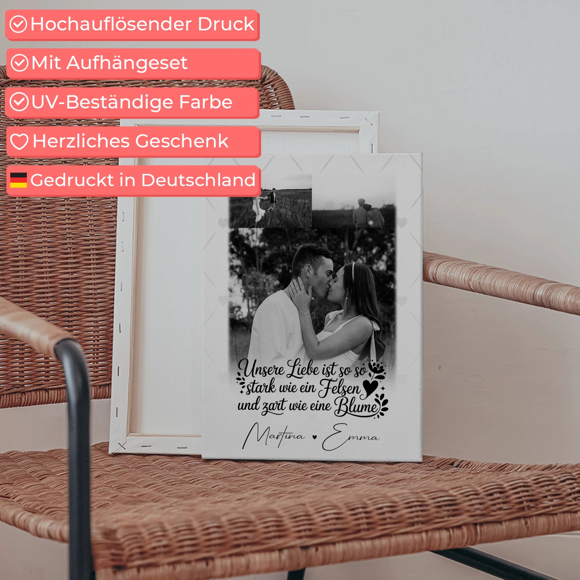 Personalisierte Paar Leinwand mit 3 Fotos Stark wie ein Felsen und zart wie eine Blume Geschenk 5