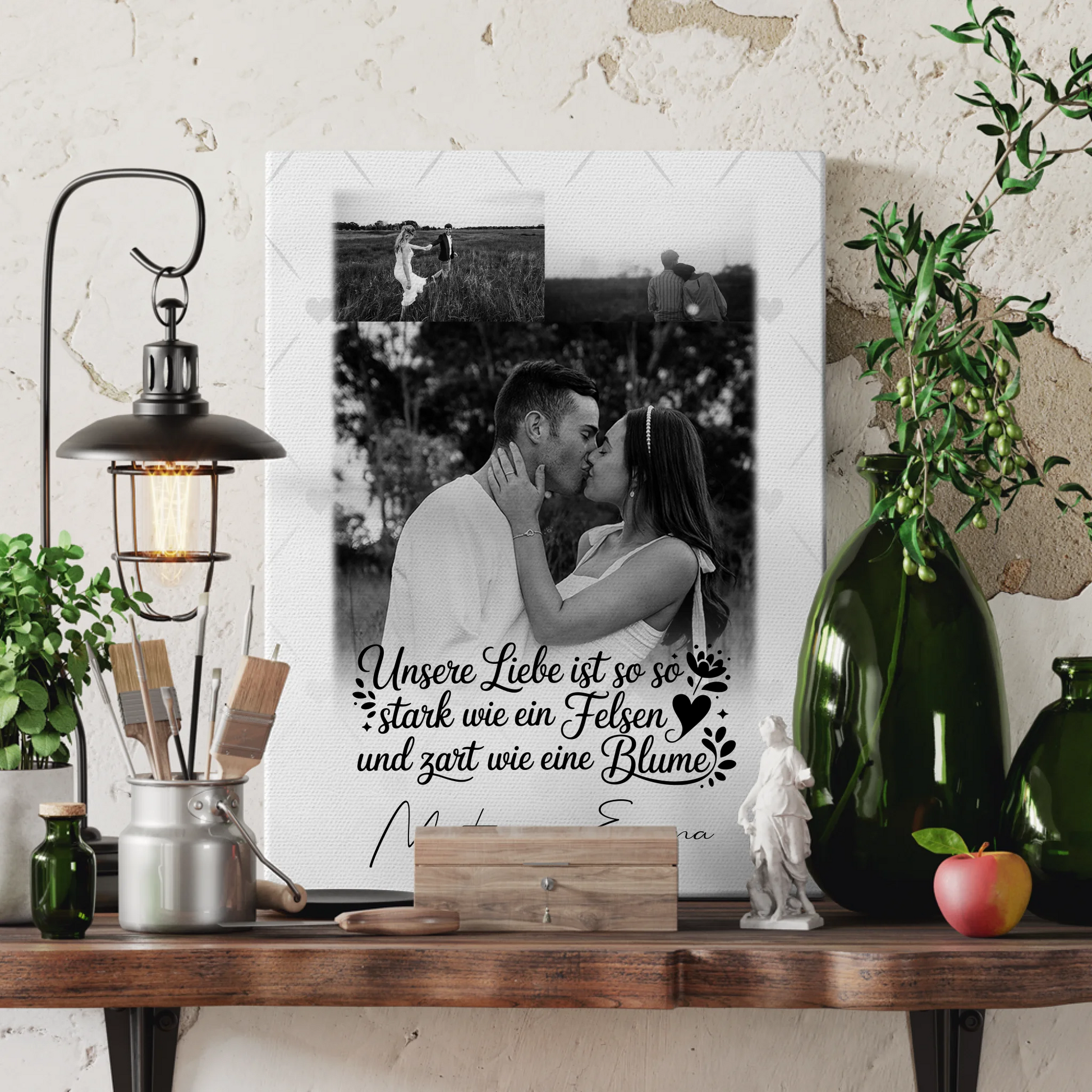 Personalisierte Paar Leinwand mit 3 Fotos Stark wie ein Felsen und zart wie eine Blume Geschenk 3