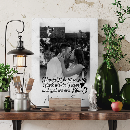 Personalisierte Paar Leinwand mit 3 Fotos Stark wie ein Felsen und zart wie eine Blume Geschenk 3
