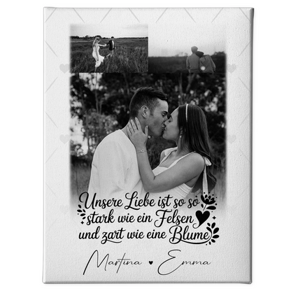 Personalisierte Paar Leinwand mit 3 Fotos Stark wie ein Felsen und zart wie eine Blume Geschenk 1
