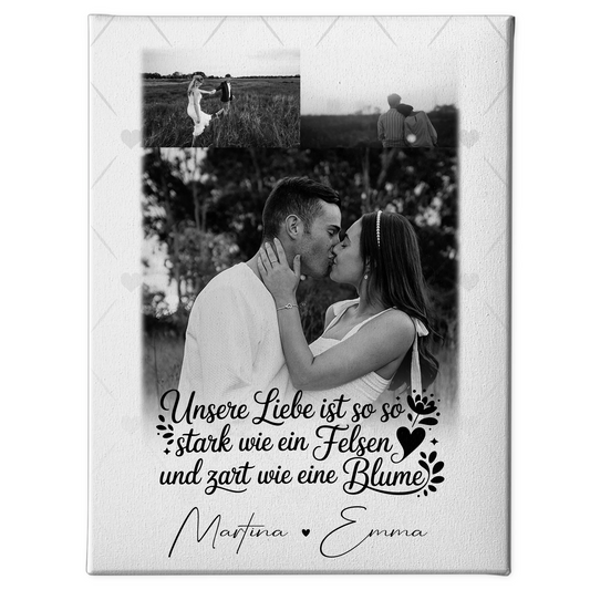 Personalisierte Paar Leinwand mit 3 Fotos Stark wie ein Felsen und zart wie eine Blume Geschenk 1