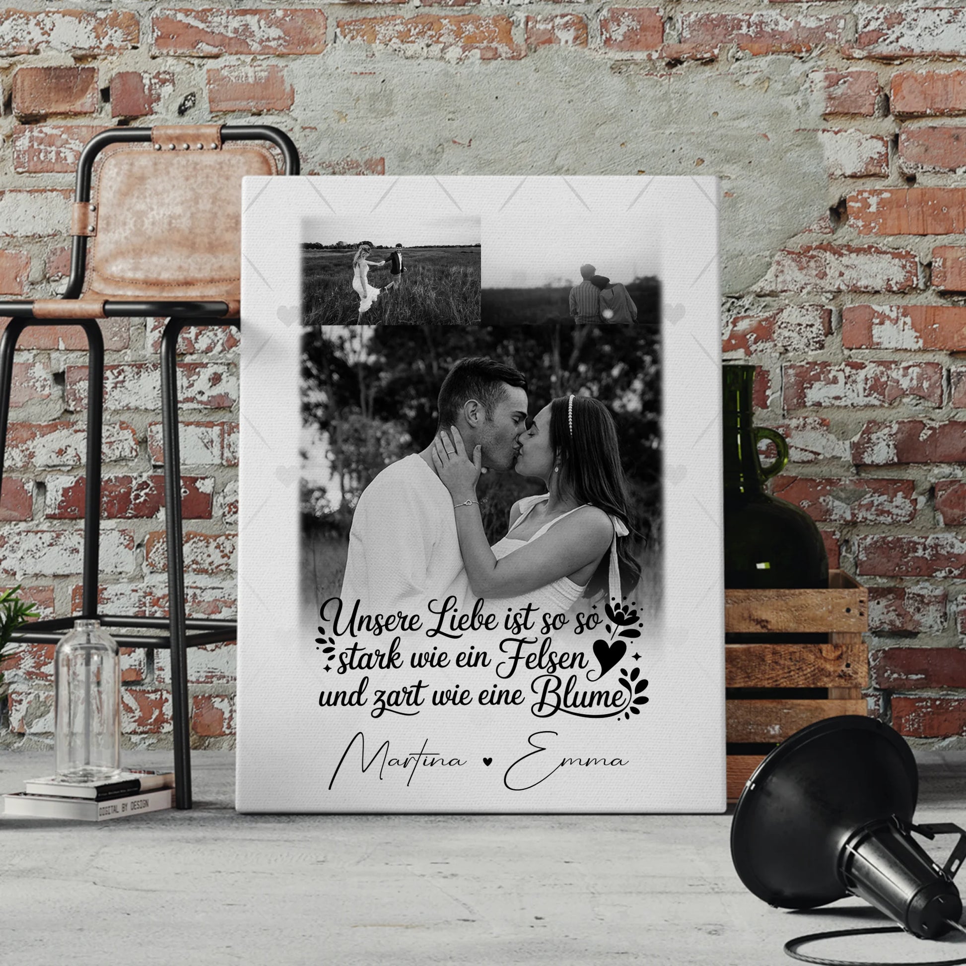 Personalisierte Paar Leinwand mit 3 Fotos Stark wie ein Felsen und zart wie eine Blume Geschenk 4