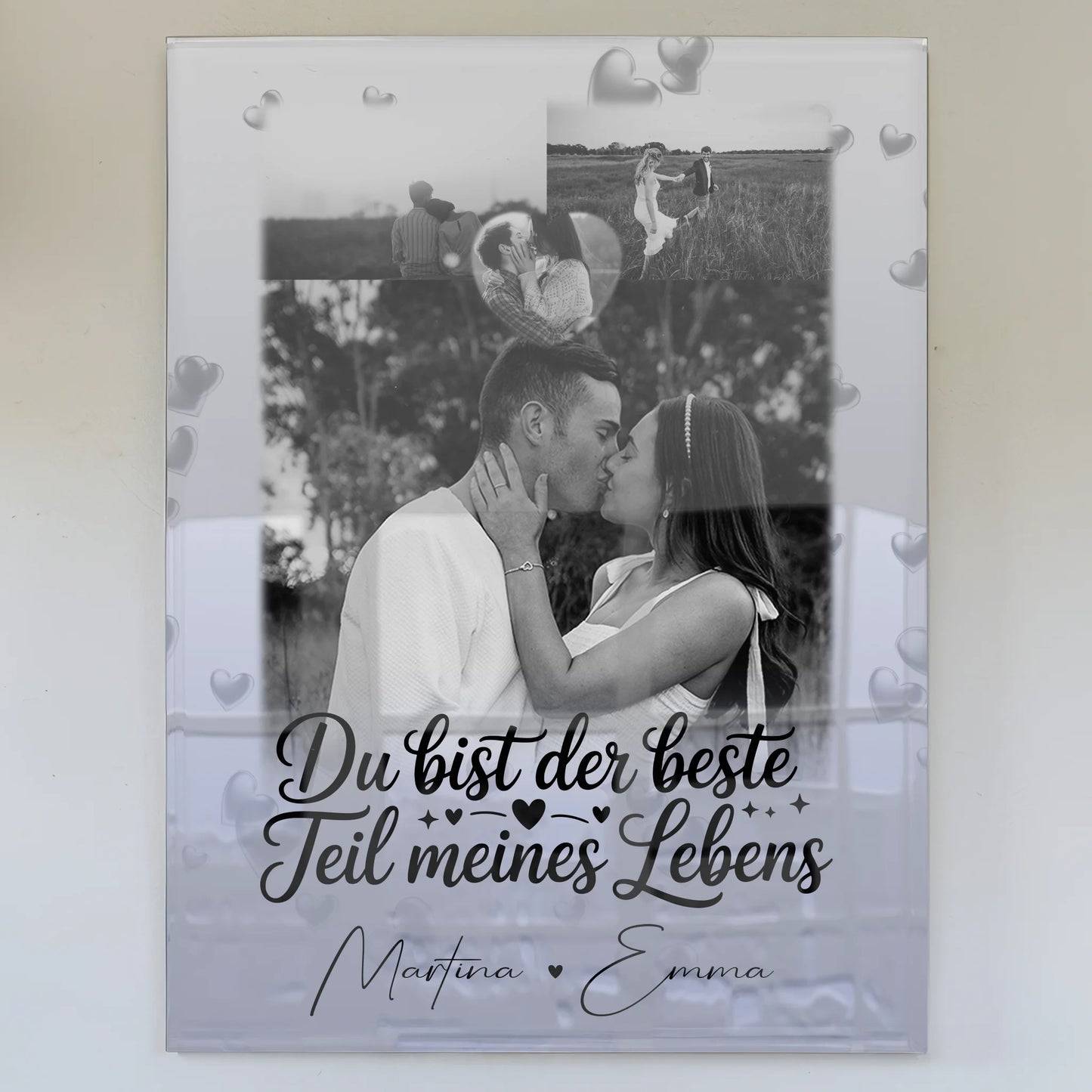 Personalisierte Foto Acrylglas Wanddekoration mit 3 Fotos und Herzmotiv Du bist der beste Teil