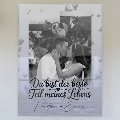 Personalisierte Foto Acrylglas Wanddekoration mit 3 Fotos und Herzmotiv Du bist der beste Teil