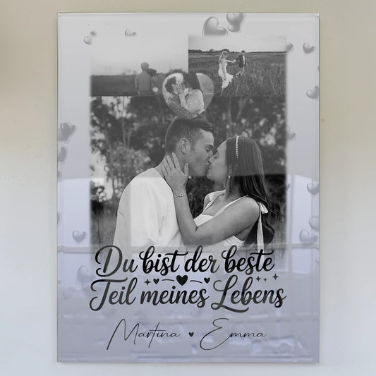 Personalisierte Foto Acrylglas Wanddekoration mit 3 Fotos und Herzmotiv Du bist der beste Teil