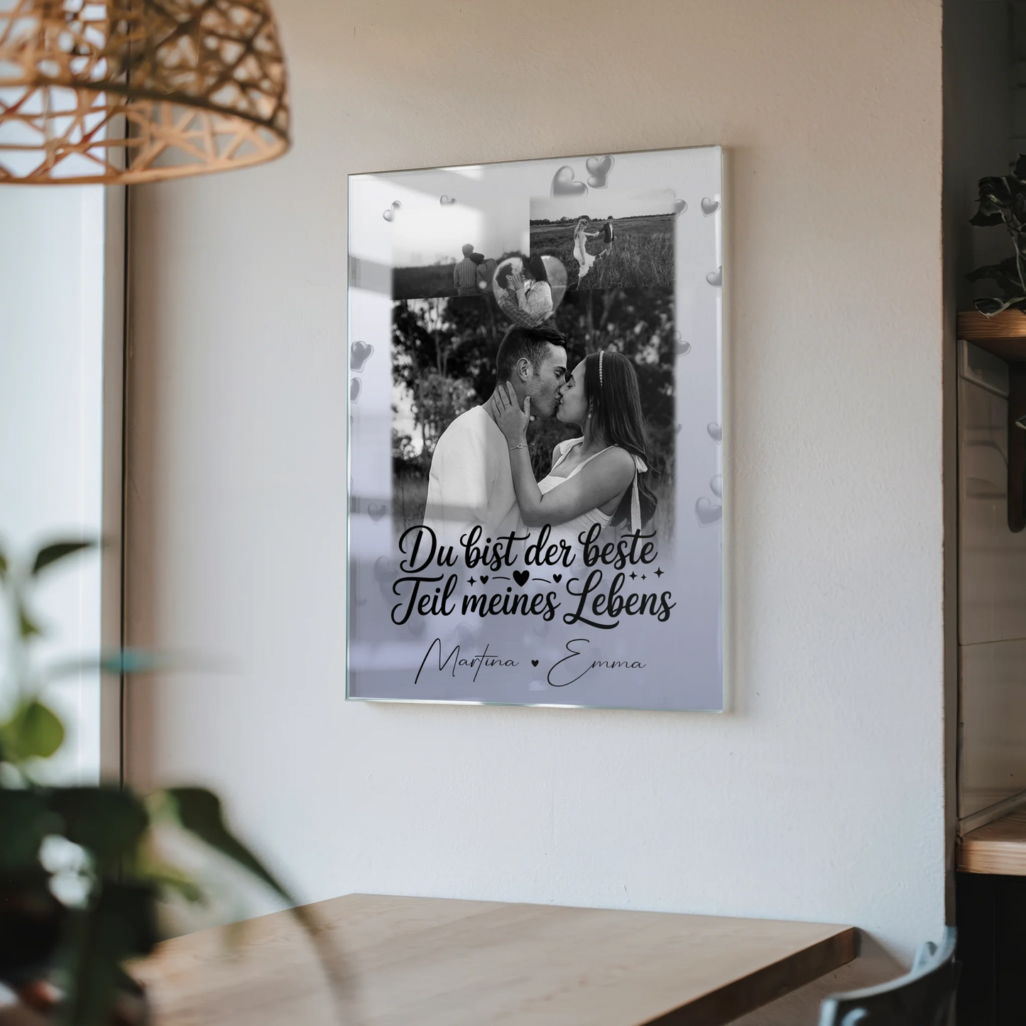 Personalisierte Foto Acrylglas Wanddekoration mit 3 Fotos und Herzmotiv Du bist der beste Teil