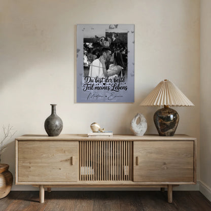 Personalisierte Foto Acrylglas Wanddekoration mit 3 Fotos und Herzmotiv Du bist der beste Teil