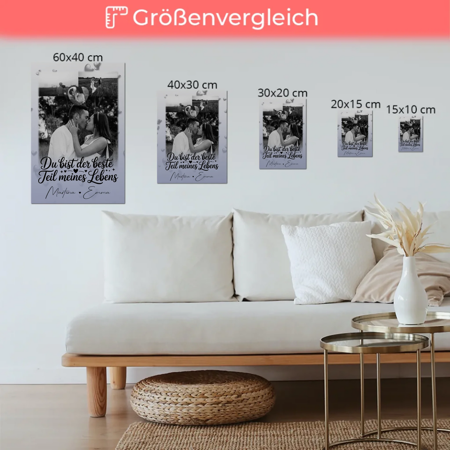 Fotoboard Poster Magnetisch mit 3 Fotos und Herz Foto Du bist der beste Teil