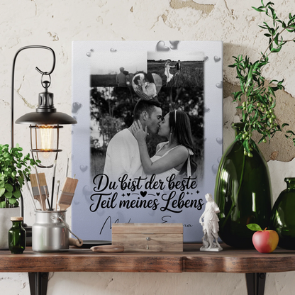 Paar Leinwand mit 3 Fotos und Herz Foto Du bist der beste Teil 3