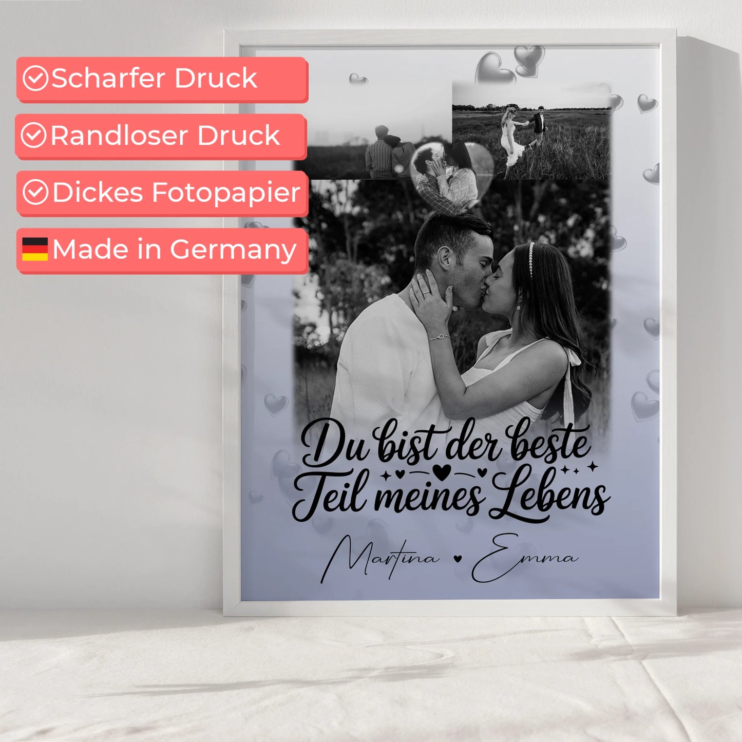 Partner Poster Personalisiert 3 Fotos Herz Foto Du bist der beste Teil