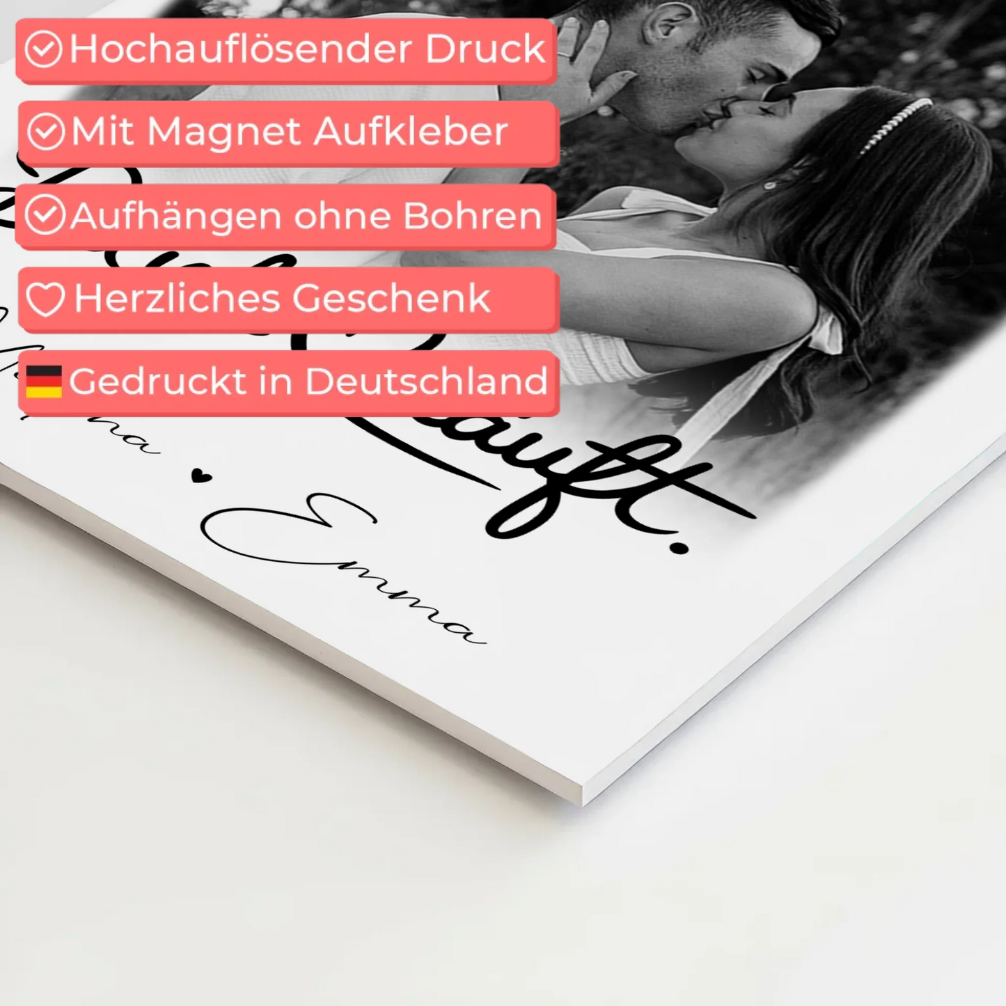 Personalisierbares Fotoboard Magnet Wandbild mit 4 Fotos Du Ich Läuft für einzigartige Geschenke