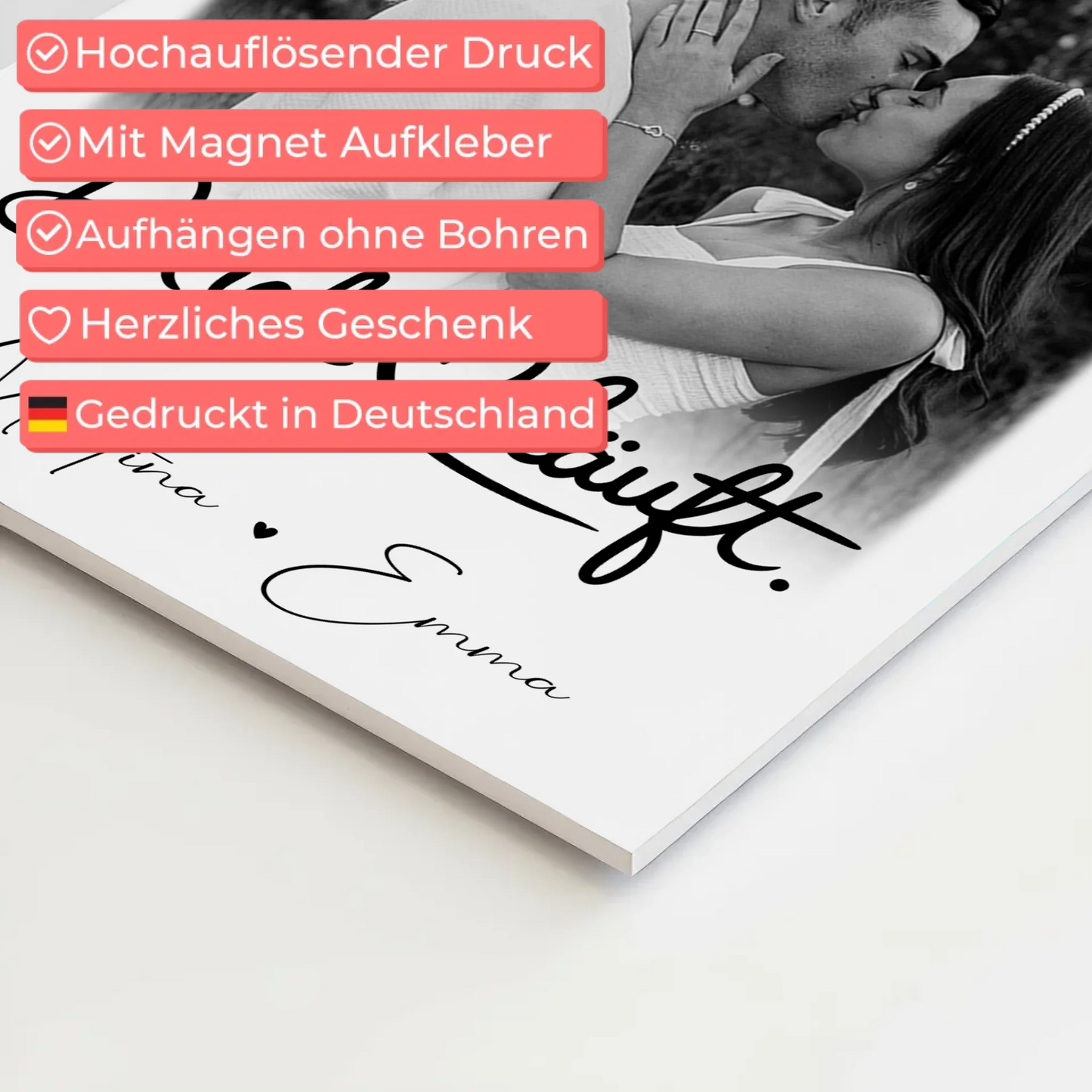 Personalisierbares Fotoboard Magnet Wandbild mit 4 Fotos Du Ich Läuft für einzigartige Geschenke