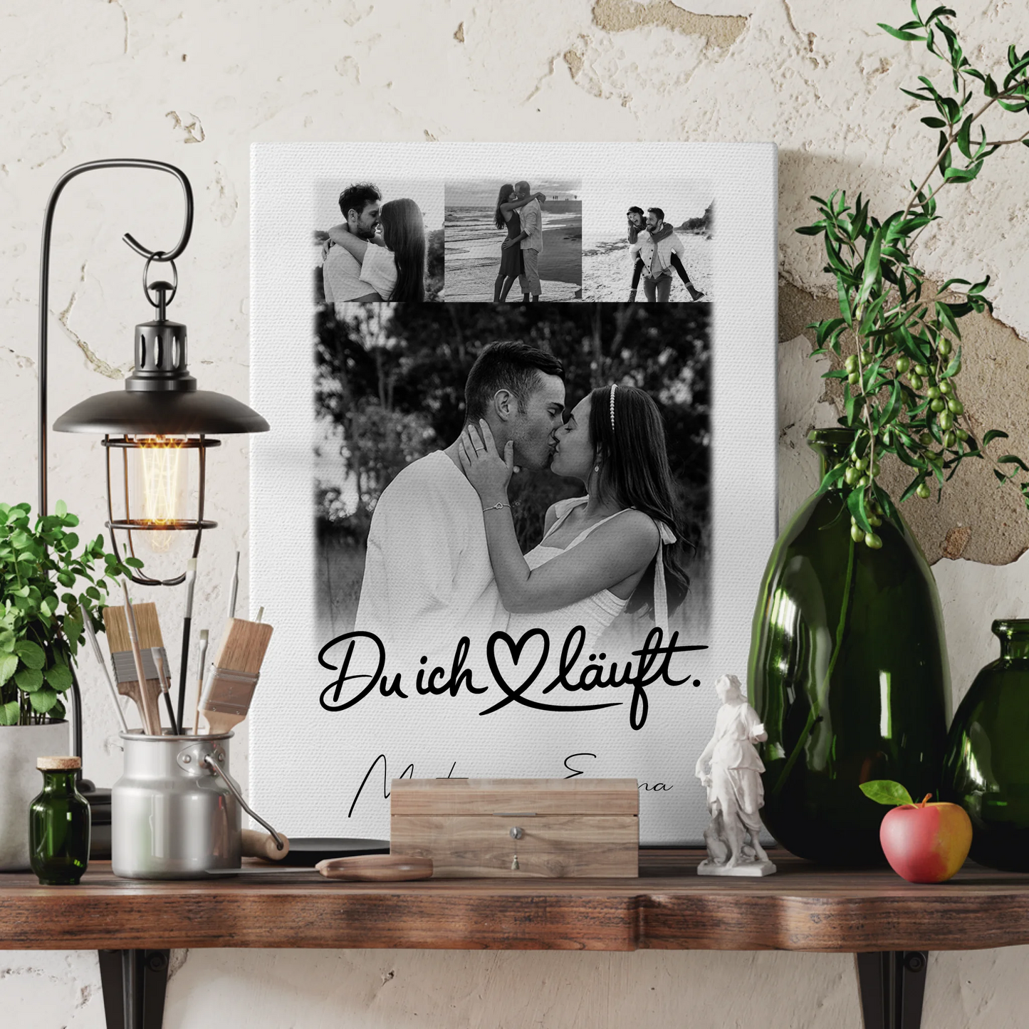 Personalisierte Leinwandbild Paar mit 4 Fotos Du Ich Läuft für einzigartige Geschenke 3