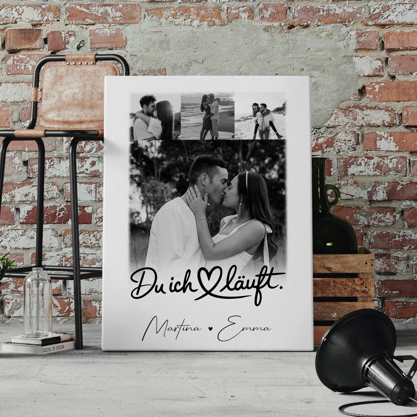 Personalisierte Leinwandbild Paar mit 4 Fotos Du Ich Läuft für einzigartige Geschenke 4