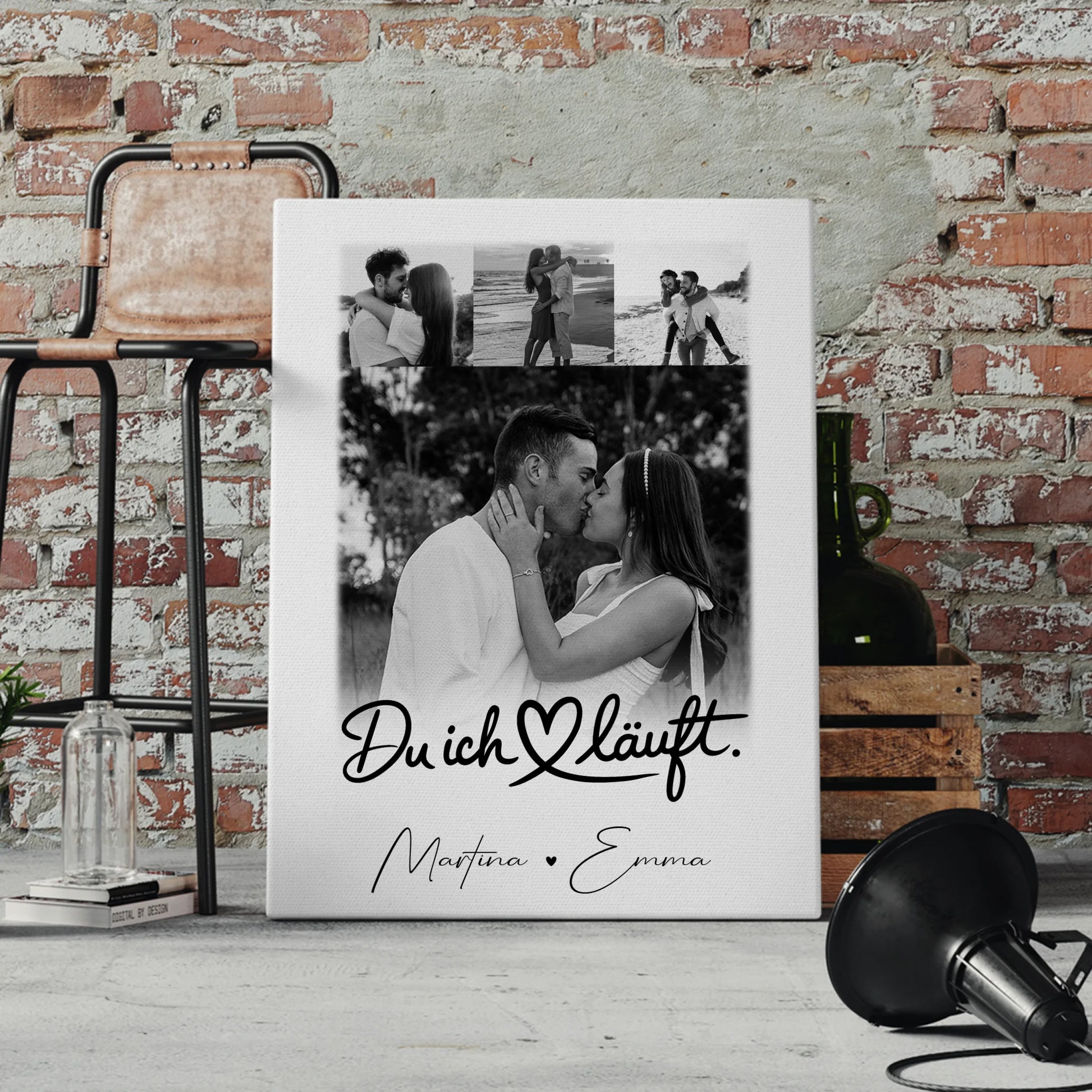 Personalisierte Leinwandbild Paar mit 4 Fotos Du Ich Läuft für einzigartige Geschenke 4