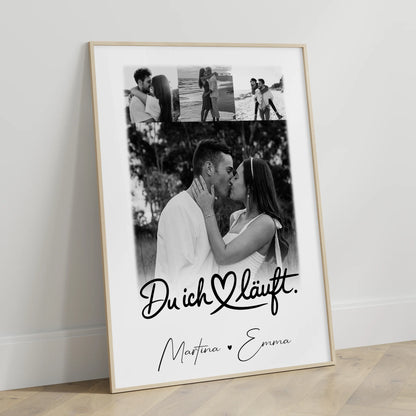 Du Ich Läuft Liebes Poster als Fotocollage mit 4 Fotos personalisiertes Geschenk