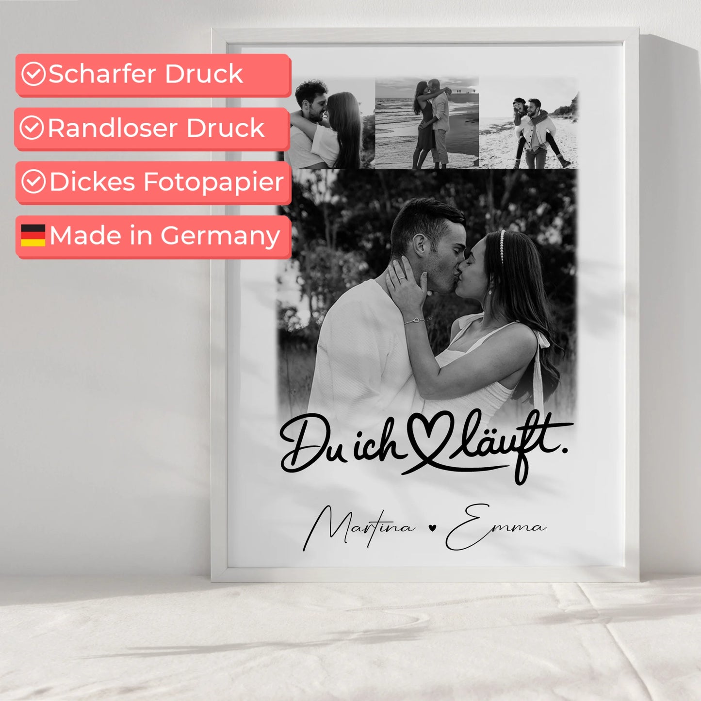 Du Ich Läuft Liebes Poster als Fotocollage mit 4 Fotos personalisiertes Geschenk